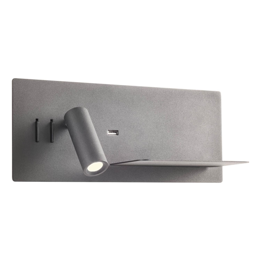 Redo 01-3316 - LED Zidna reflektorska svjetiljka BROOK LED/8W/230V + LED/3W USB CRI 90 crna desna