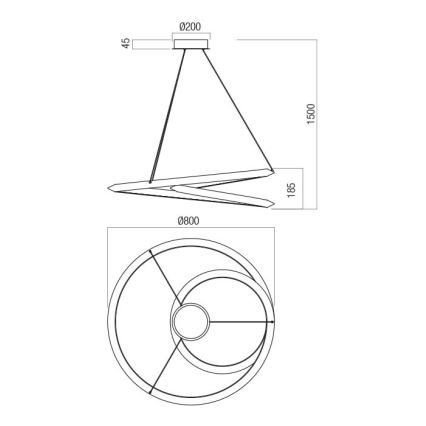 Redo 01-3378 - STORM LED luster s mogućnošću prigušivanja na sajli LED/60W/230V 3000/4000/6000K CRI 90 Ø 80 cm crni