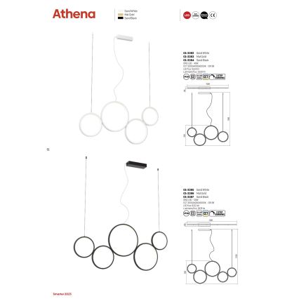 Redo 01-3384 - LED prigušivački luster na užetu ATHENA LED/40W/230V 3000/4000/6000K CRI98 crna