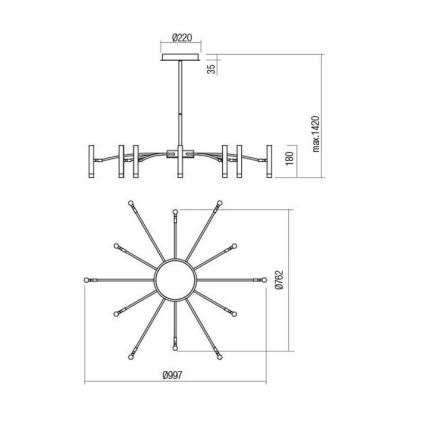 Redo 01-3448 - LED luster s mogućnošću prigušivanja na šipci RAYEN LED/60W/230V CRI 90 zlatna