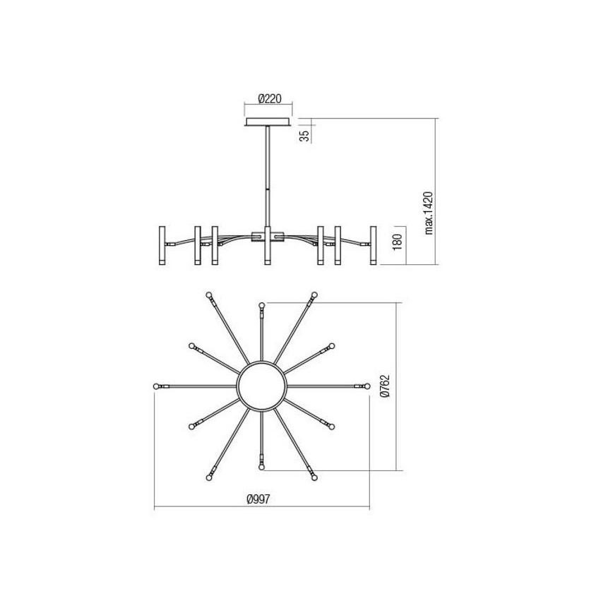 Redo 01-3448 - LED luster s mogućnošću prigušivanja na šipci RAYEN LED/60W/230V CRI 90 zlatna