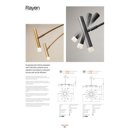Redo 01-3450 - LED luster na štangu RAYEN LED/80W/230V CRI 90 zlatna, s mogućnošću prigušivanja
