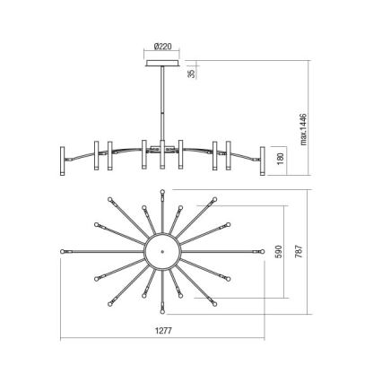 Redo 01-3450 - LED luster na štangu RAYEN LED/80W/230V CRI 90 zlatna, s mogućnošću prigušivanja
