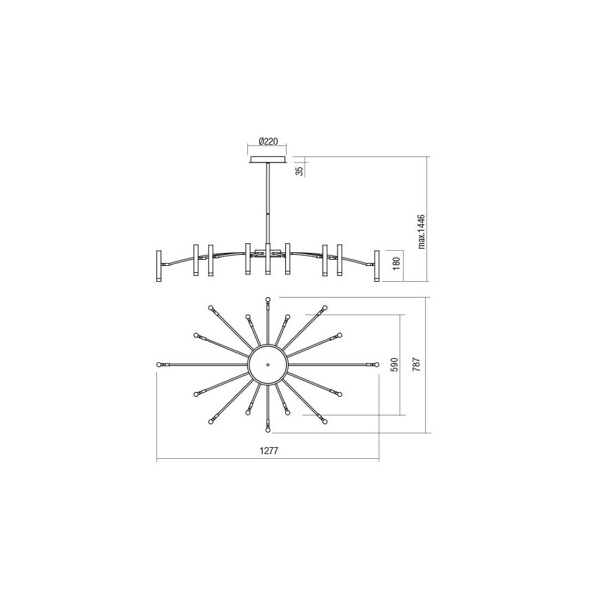 Redo 01-3450 - LED luster na štangu RAYEN LED/80W/230V CRI 90 zlatna, s mogućnošću prigušivanja