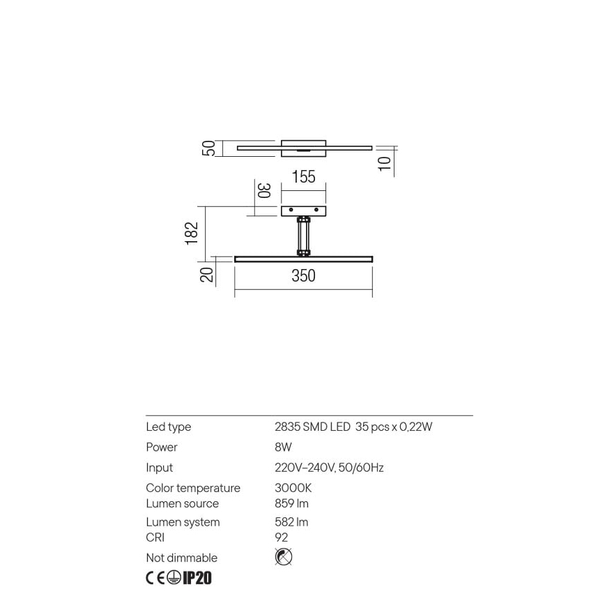 Redo 01-3460 - LED Svjetiljka za slike LINEAR LED/8W/230V 35 cm CRI 92 bijela