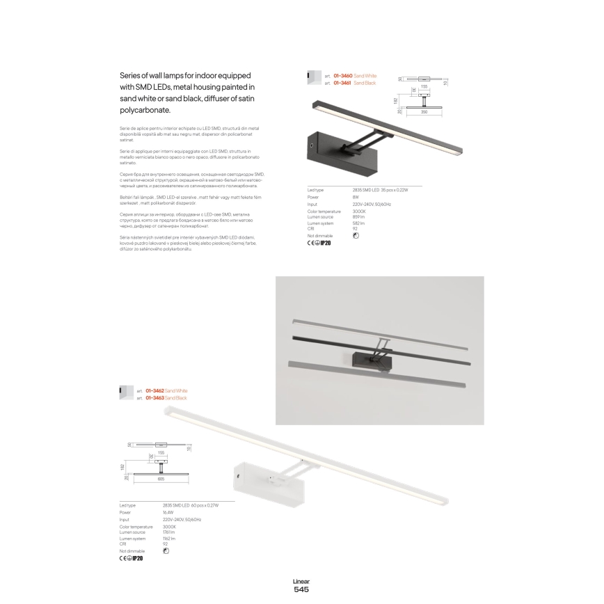 Redo 01-3463 - LED Svjetiljka za slike LINEAR LED/8W/230V 60,5 cm CRI 92 crna