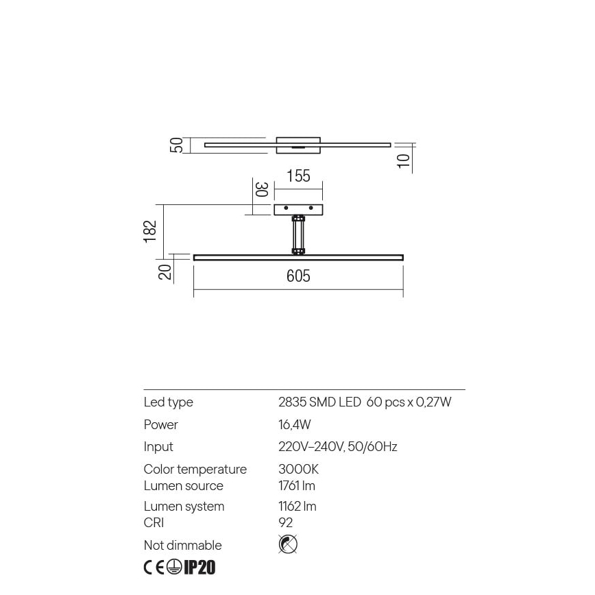 Redo 01-3463 - LED Svjetiljka za slike LINEAR LED/8W/230V 60,5 cm CRI 92 crna