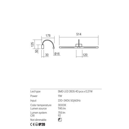 Redo 01-3466 - LED Svjetiljka za slike KENDO LED/11W/230V 51,4 cm CRI 92 bijela