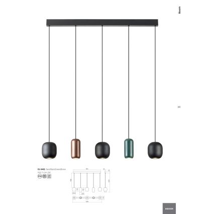 Redo 01-3481 - Luster na sajli BOOM 5xGU10/10W/230V crna/zelena/smeđa