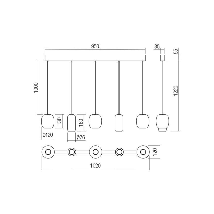Redo 01-3481 - Luster na sajli BOOM 5xGU10/10W/230V crna/zelena/smeđa
