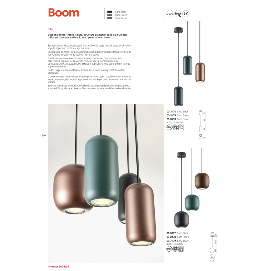 Redo 01-3482 - Luster na sajli BOOM 6xGU10/10W/230V pr. 48 cm crna/zelena/smeđa