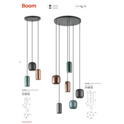 Redo 01-3482 - Luster na sajli BOOM 6xGU10/10W/230V pr. 48 cm crna/zelena/smeđa