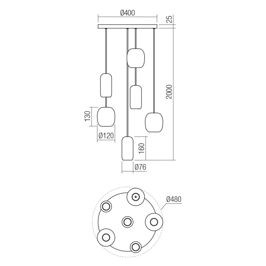 Redo 01-3482 - Luster na sajli BOOM 6xGU10/10W/230V pr. 48 cm crna/zelena/smeđa