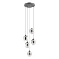 Redo 01-3488 - LED luster na sajli KHADI s mogućnošću prigušivanja 5xLED/5,2W/230V CRI 90 Ø 43 cm crna/zadimljena