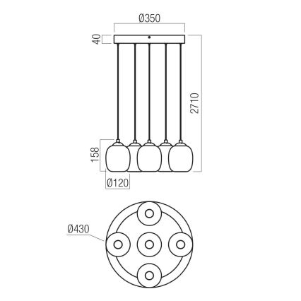 Redo 01-3488 - LED luster na sajli KHADI s mogućnošću prigušivanja 5xLED/5,2W/230V CRI 90 Ø 43 cm crna/zadimljena