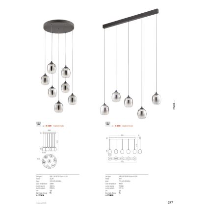 Redo 01-3489 - LED luster s mogućnošću prigušivanja na sajli KHADI 7xLED/5W/230V CRI 90 Ø 52 cm crna/dimljena
