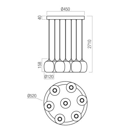 Redo 01-3489 - LED luster s mogućnošću prigušivanja na sajli KHADI 7xLED/5W/230V CRI 90 Ø 52 cm crna/dimljena