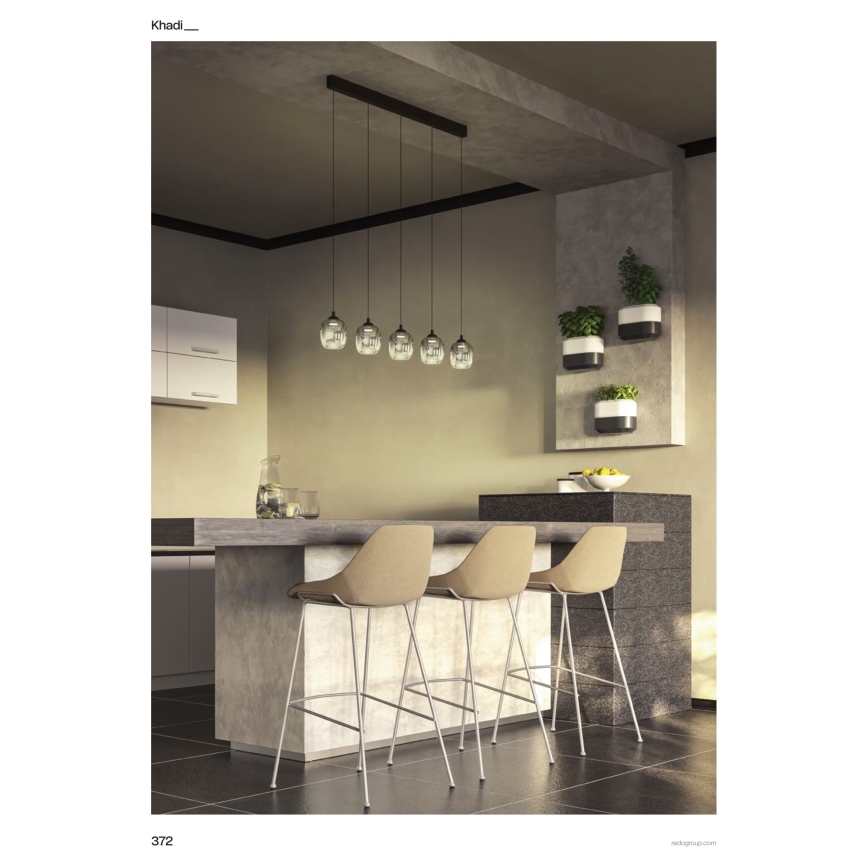 Redo 01-3490 - LED prigušivi luster na sajli KHADI 5xLED/5,2W/230V CRI 90 crna/dimljena