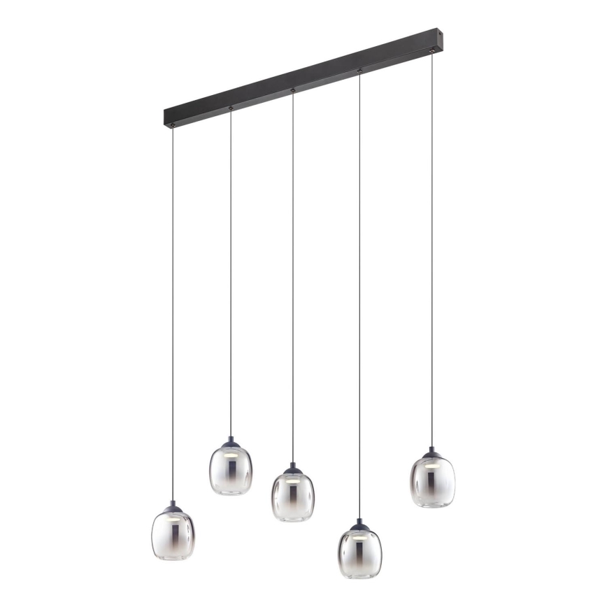 Redo 01-3490 - LED prigušivi luster na sajli KHADI 5xLED/5,2W/230V CRI 90 crna/dimljena