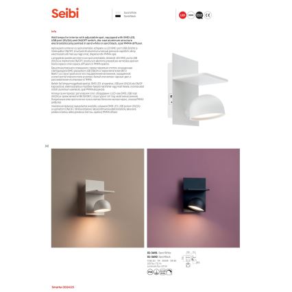 Redo 01-3491 - LED Zidna reflektorska svjetiljka SEIBI LED/7W/230V USB CRI 90 bijela