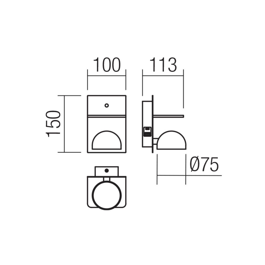Redo 01-3491 - LED Zidna reflektorska svjetiljka SEIBI LED/7W/230V USB CRI 90 crna