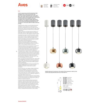Redo 01-3547 - LED Luster na sajli AVES LED/12W/230V pr. 9,6 cm CRI 90 zlatna