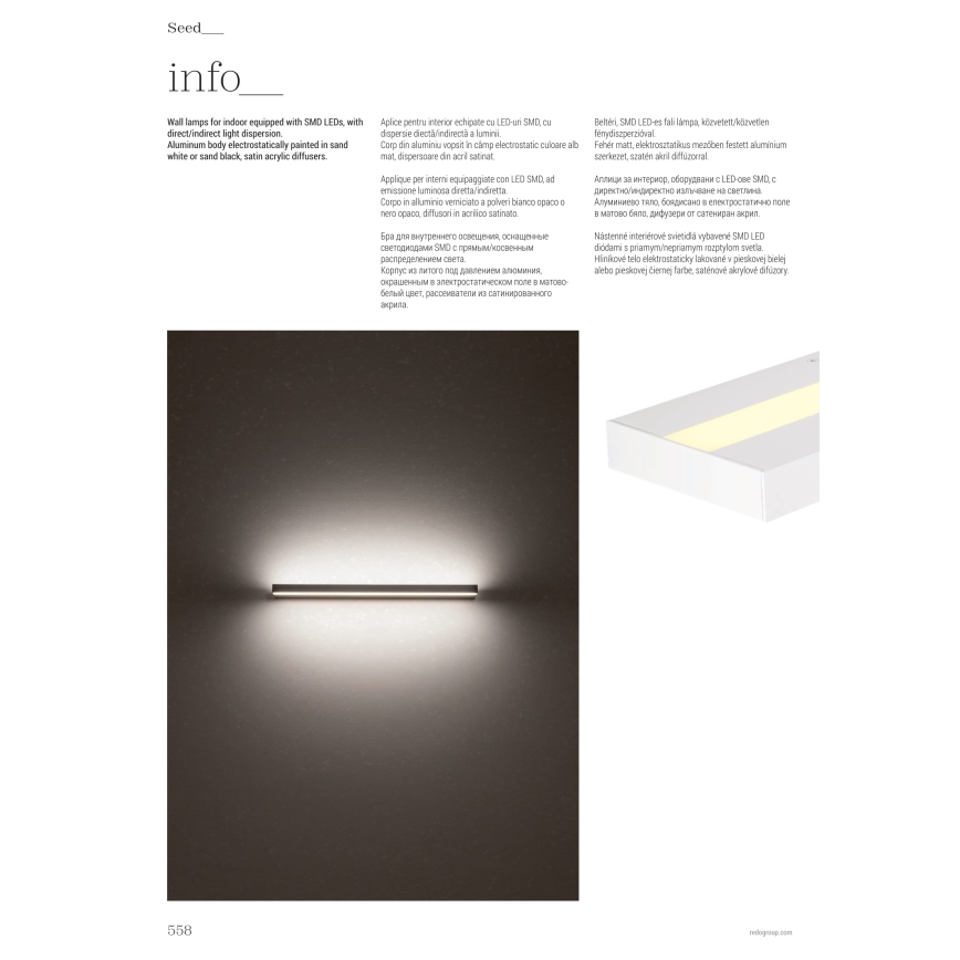 Redo 01-3552 - LED Zidna svjetiljka SEED LED/15W/230V bijela