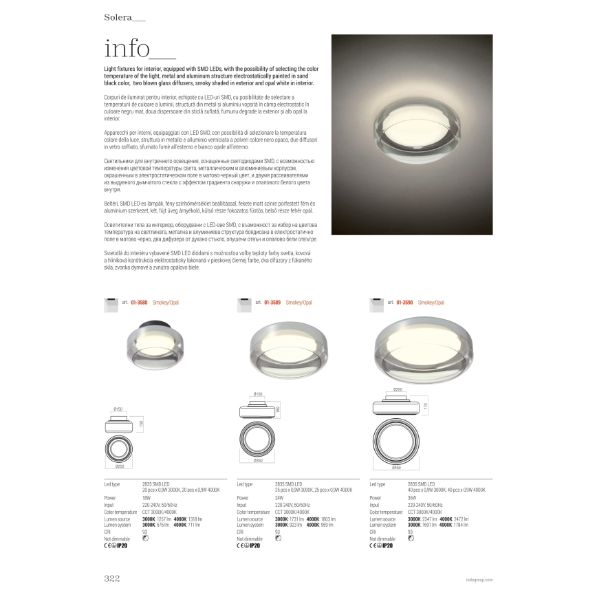 Redo 01-3588 - LED Stropna svjetiljka SOLERA LED/18W/230V pr. 25 cm CRI 93 3000/4000K siva