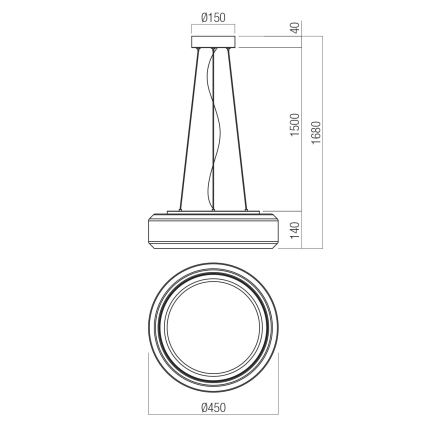Redo 01-3592 - LED Luster na sajli SOLERA LED/36W/230V pr. 45 cm CRI 93 3000/4000K siva