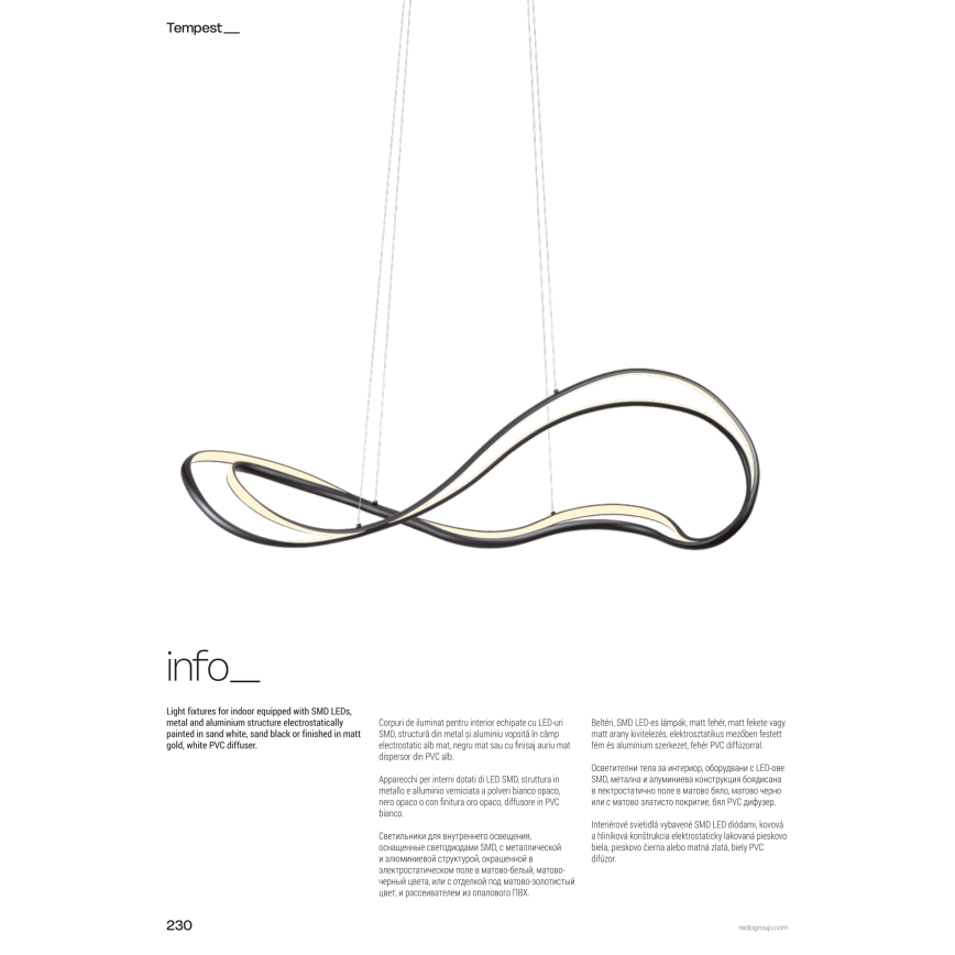 Redo 01-3599 - LED luster na sajli s mogućnošću prigušivanja TEMPEST LED/58W/230V crna