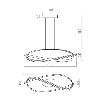 Redo 01-3617 - LED luster s mogućnošću prigušivanja na sajli IMPULS LED/38W/230V crna