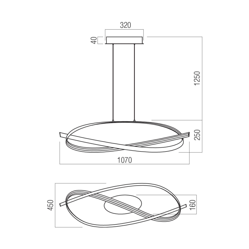 Redo 01-3617 - LED luster s mogućnošću prigušivanja na sajli IMPULS LED/38W/230V crna