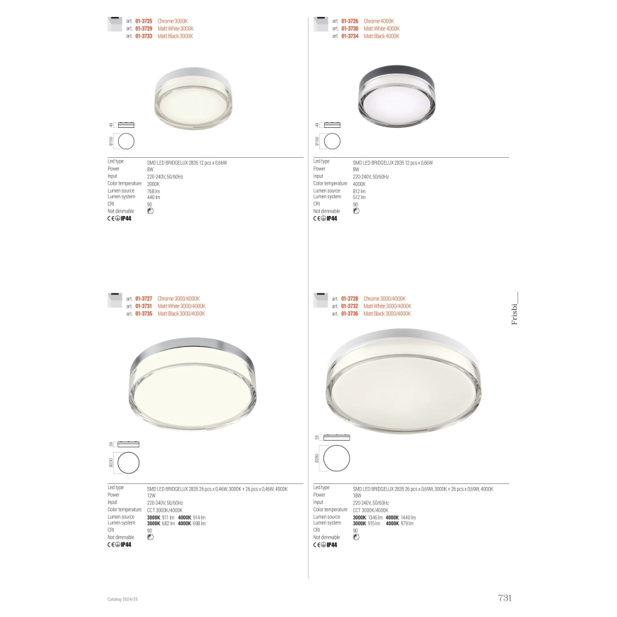 Redo 01-3729 - LED Stropna svjetiljka za kupaonicu FRISBI LED/8W/230V pr. 15 cm CRI 90 IP44 bijela