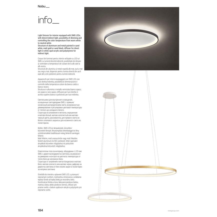 Redo 01-3808 - prigušivo stropno LED svjetlo NOBU LED/60W/230V 3000/4000K CRI 90 crno