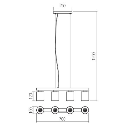 Redo 01-3986 - Luster na sajli ROTIS 4xE27/15W/230V