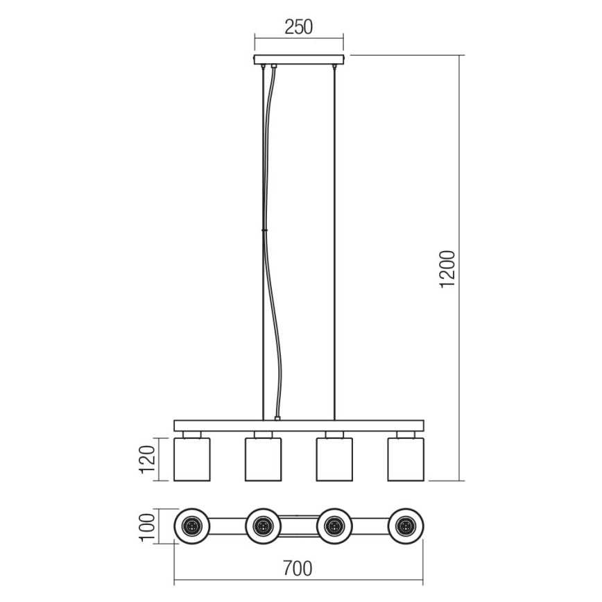 Redo 01-3986 - Luster na sajli ROTIS 4xE27/15W/230V