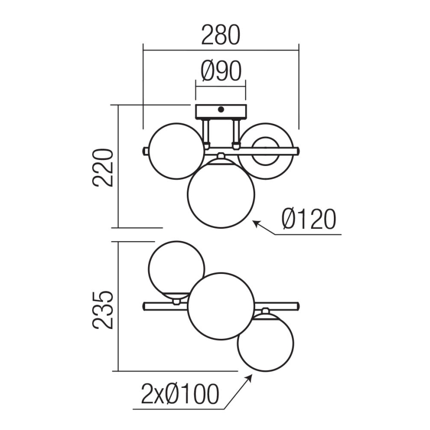 Redo 01-3988 - Nadgradni luster ASTRA 3xG9/8W/230V crna