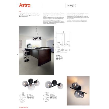 Redo 01-3989 - Luster na sajli ASTRA 9xG9/8W/230V crna