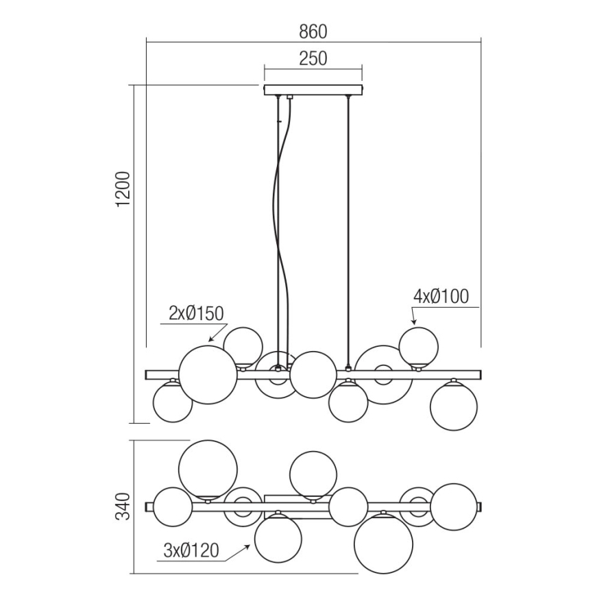 Redo 01-3989 - Luster na sajli ASTRA 9xG9/8W/230V crna