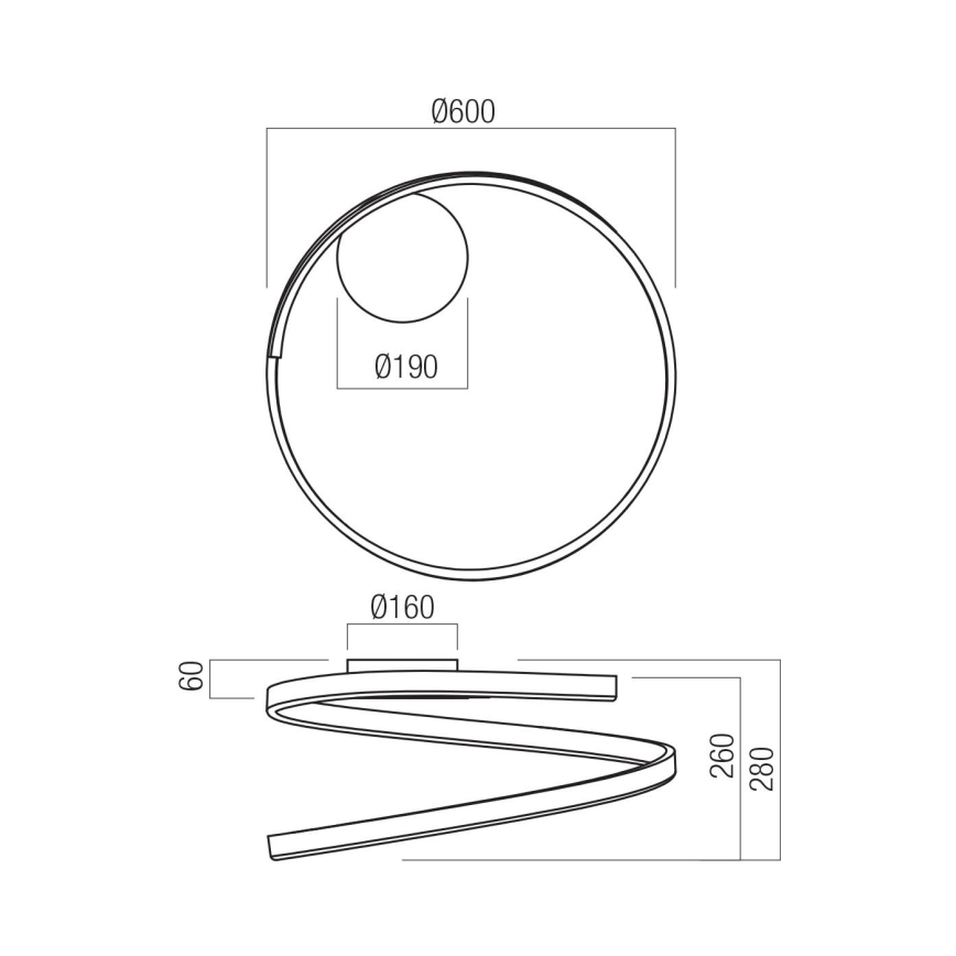 Redo 01-4011 - LED prigušiva stropna svjetiljka SCROLL LED/38W/230V 3000K/4000K/6000K CRI 90 Ø 60 cm zlatna