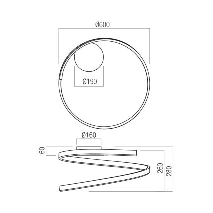 Redo 01-4012 - LED prigušiva stropna svjetiljka SCROLL LED/38W/230V 3000K/4000K/6000K CRI 90 Ø 60 cm crna