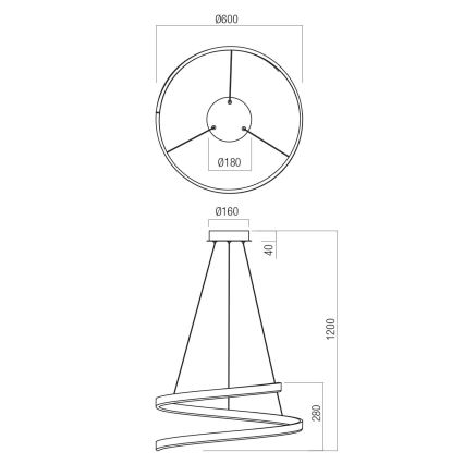 Redo 01-4013 - LED luster na sajli SCROLL s mogućnošću prigušivanja LED/38W/230V 3000K/4000K/6000K CRI 90 Ø 60 cm bijela