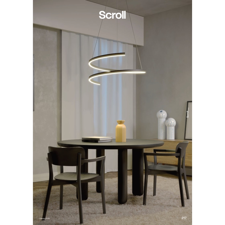 Redo 01-4015 - SCROLL LED luster na sajli s prigušivanjem, 38W/230V, 3000K/4000K/6000K, CRI 90, promjer 60 cm, crna