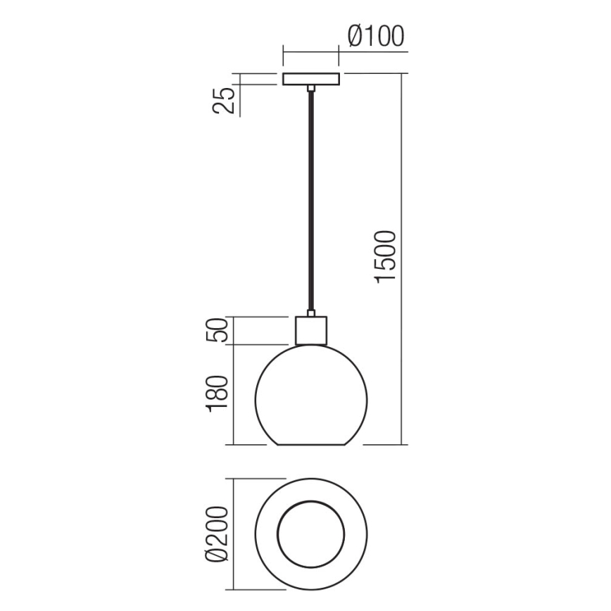 Redo 01-4045 - Luster na sajli ATLANTIS 1xE27/42W/230V pr. 20 cm crna