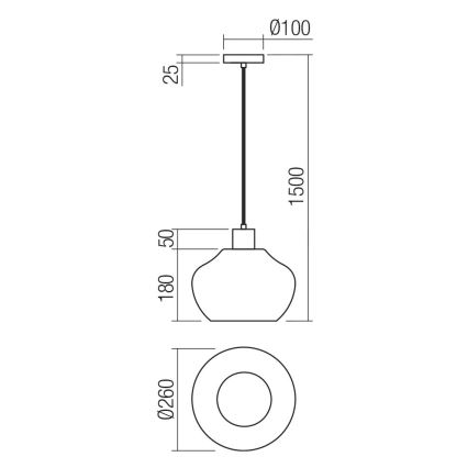 Redo 01-4046 - Luster na sajli ATLANTIS 1xE27/42W/230V pr. 26 cm crna