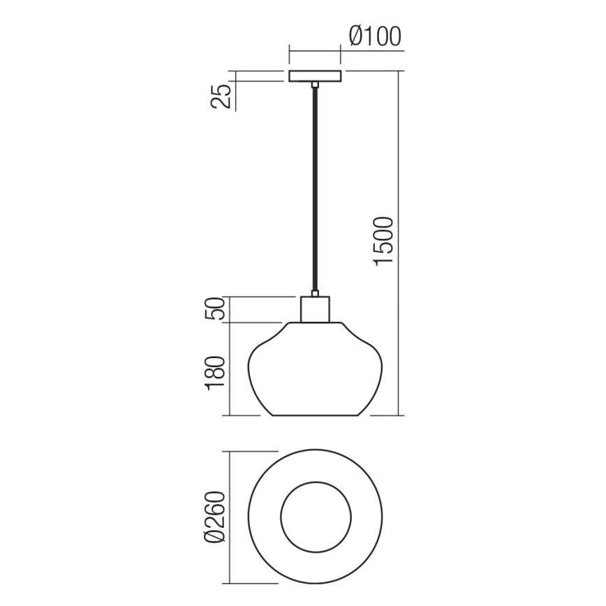 Redo 01-4046 - Luster na sajli ATLANTIS 1xE27/42W/230V pr. 26 cm crna