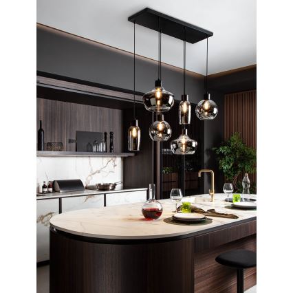 Redo 01-4047 - Luster na sajli ATLANTIS 6xE27/42W/230V crna