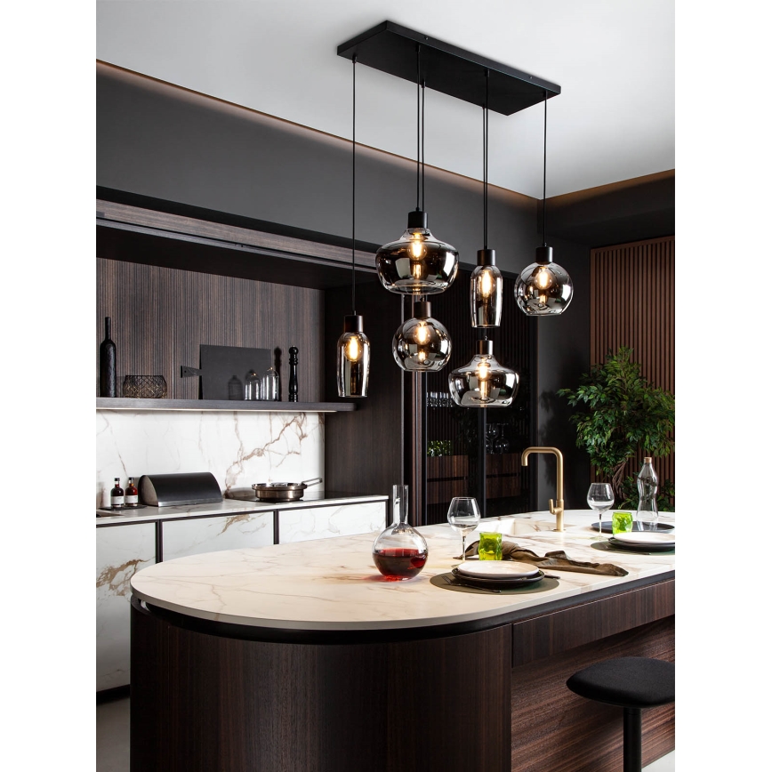 Redo 01-4047 - Luster na sajli ATLANTIS 6xE27/42W/230V crna
