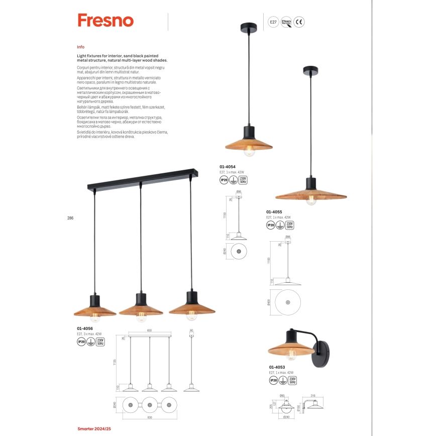 Redo 01-4053 - Zidna lampa FRESNO 1xE27/42W/230V