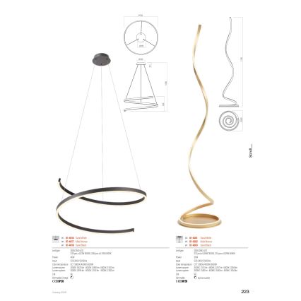 Redo 01-4283 - LED podna svjetiljka SCROLL, s mogućnošću prigušivanja, LED/30W/230V 3000K/4000K/6000K CRI 90 crna